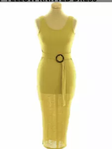 F&F Ribbed Mustard Belted Maxi Dress Low Back Size 12 - Picture 1 of 11