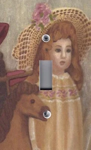 Cubiertas de salida de placa interruptor de luz MUÑECA DE PORCELANA ANTIGUA NIÑA SOMBRERO FLOR Y PONY - Imagen 1 de 26