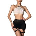 Transparent Bowknot Mesh Lingerie Sets For Women Sexy Halter With Sheer Garter