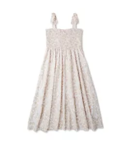 NWT Girls 6-6X MEDIUM Sleeveless Smocked Long Maxi Dress Floral Beige White - Picture 1 of 4