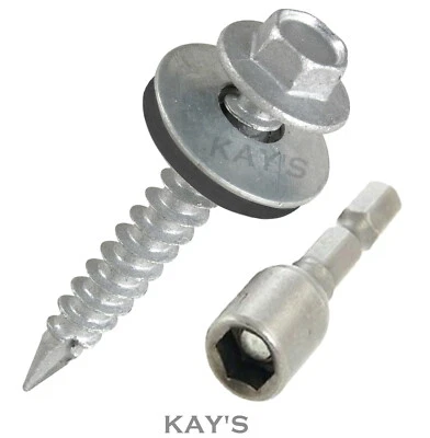 KAYFAST TEK ROOFING SCREWS HEX HEAD WITH SEALING WASHER FOR FIXING TO TIMBER 14g(6.3mmØ)