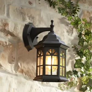 Traditional Vintage Outdoor Coach Wall Lantern Light Lamp Black Metal Waterproof - Picture 1 of 7