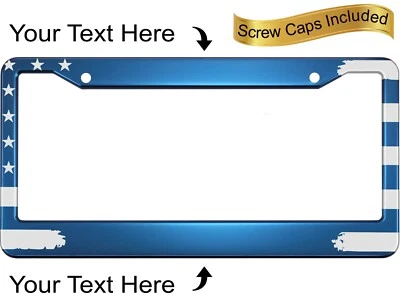 CUSTOM USA Flag PATRIOTIC Blue Laser Etched ALUMINUM CAR License Plate Frame - Image 1 of 4