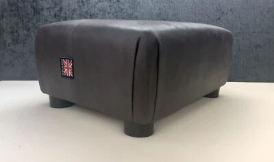 Footstool / Pouffe / Small Stool /  Distressed Grey Aged Look / Faux Leather. - Image 1 of 4