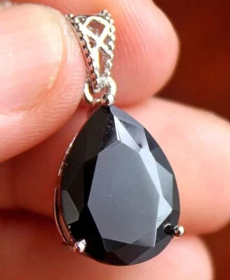 Bonito Nuevo Collar Colgante Lágrima Negra Lleno Oro Blanco 18K Grande 16mm Foto 1 de 3