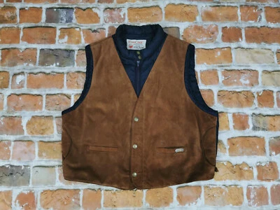 Chevignon Vintage Winter Leather Vest Navy Blue Brown Suede Size M Tip Top - Image 1 of 4
