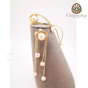 9ct Gold Plated Seawater Pearl Dangle Drop Flows Earrings Birthday Gift - Picture 1 of 11