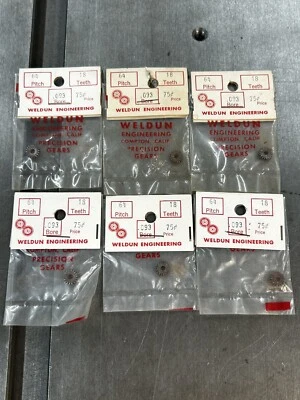 CANTIDAD 1 ENGRANAJE DE PIÑÓN DE ACERO WELDUN 64 PASO 18 DIENTES DIÁMETRO DE .093" PARA MOTOR DE COCHE DE RANURA Foto 1 de 4