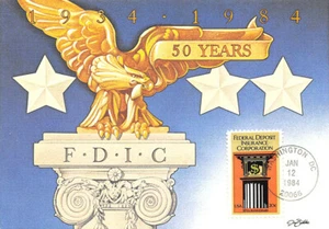 1984 Washington DC 1934-1984 F.D.I.C. 20¢ 1st Day  Postcard by Jim Butcher - Picture 1 of 2