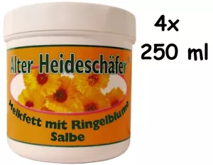 19,50 Eur/L) 4x Alter Heideschäfer Melkfett mit Ringelblume Salbe 4x 250 ml - Bild 1 von 1