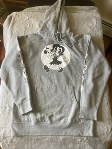 Vintage Y2K Hoodie Light Grey With Old Time Whistling Cartoon And Ghost Sleeves - Picture 1 of 6