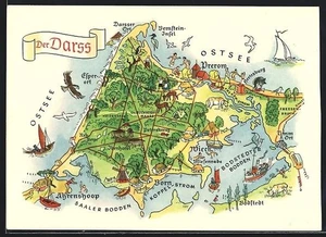 Prerow, Ansichtskarte, Darß-Inselkarte  - Picture 1 of 2