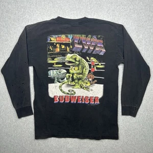 Vintage Budweiser Lizard Wrestling WWE LongSleeve Shirt Size Large Distressed - Picture 1 of 18