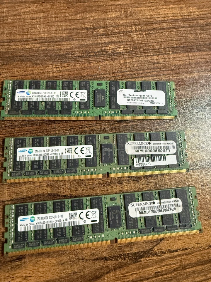 Lot of 3 SAMSUNG 32GB PC4-2133P 4DR-4 DIMM DDR4 ECC Server RAM - Image 1 of 1