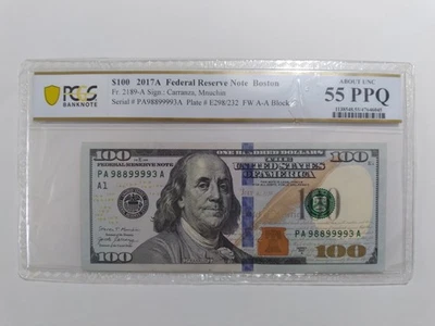 PCGS Banknote $100 2017-A Fr. 2189-A About Unc 55PPQ High Serial Number Note  - Image 1 of 2