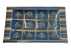 Vintage blau Keramik Aschenbecher Schale MCM 9" Karte Symbol Muster Enesco - Bild 1 von 7
