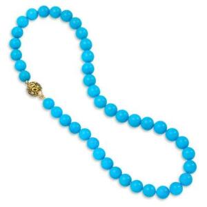 Rare Sleeping Beauty Turquoise Round Bead 16" Necklace with 14K Yellow Gold Over