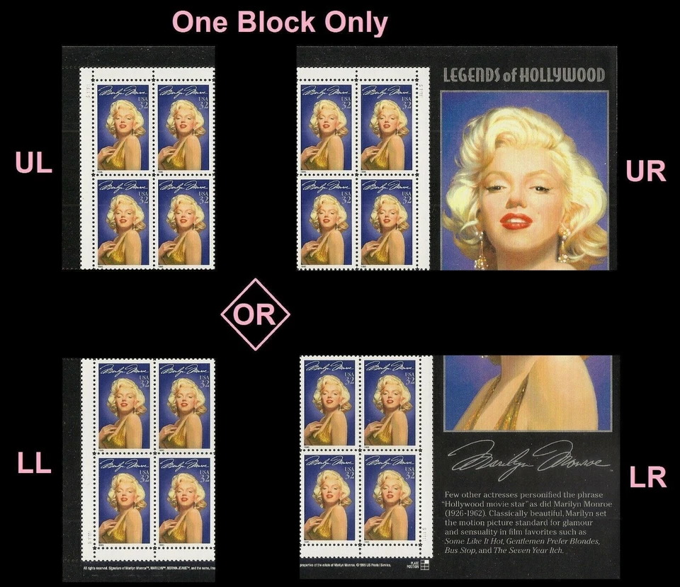 US #2967 MNH Plate Block 1995 Marilyn Monroe Norma Jean JFK Bombshell [S111111] - Image 1 of 1