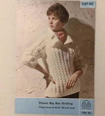 1201 - Patons - Big Ben Knitting Snowdrift Sports Sweater Jumper 34 to 38 Bust  - Image 1 of 2