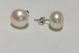 925 sterling silver genuine 11-12mm 4A freshwater pearl stud earrings Pink/White - Bild 1 von 9