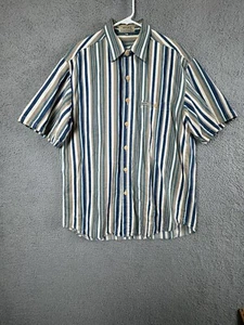 Guess Shirt Mens Medium M Blue White Short Sleeve Button Up Striped Cotton USA - Picture 1 of 10