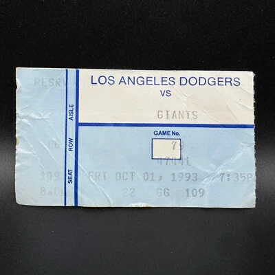 1993 LA DODGERS VS. SF GIANTS TICKET STUB *BARRY BONDS CAREER HIGH 7-RBI GAME! - Image 1 of 2