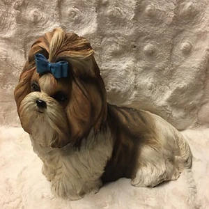 Danbury Mint SHIH-TZU Dog Puppy Statue Figurine With Blue Bow (Read) - Picture 1 of 19