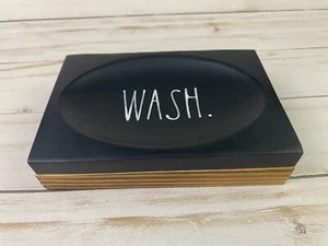 Rae Dunn WASH Schwarz Seifenschale Holzsockel Neu mit Etikett - Bild 1 von 7