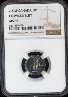 2003-P Canada 10 Cents Crowned Bust NGC MS68  - Quality - Image 1 of 2