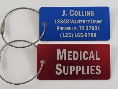 Custom Metal Luggage / Bag Tag with steel loop cable - Free Engraving