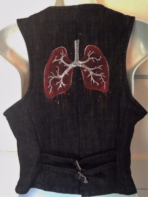 OOAK Painted Embroidered Spiked Horror Art Vest Size S - Anatomical Lungs - Image 1 of 4