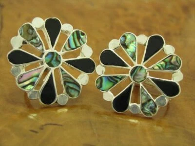 Orecchini In Argento Sterling 925 Con Onice E Madreperla / Chiusura A Vite - Immagine 1 di 3