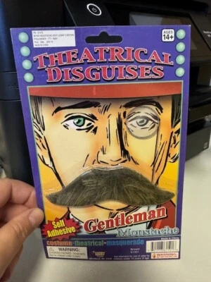 SELF ADHESIVE THEATRICAL GENTLEMAN BROWN MOUSTACHE HALLOWEEN COSTUME ACCESSORY - Image 1 of 2