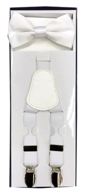 New Y back Kid's Boy's Suspender adjustable strap clip on & bowtie white formal - Image 1 of 4