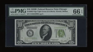 DBR 1928-B $10 LGS FRN Chicago Gem Fr. 2002-Glgs PMG 66 EPQ Serial G44552909A - Picture 1 of 2