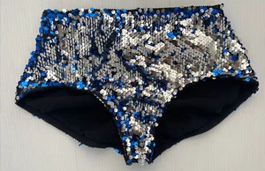 Size Medium Shiny Rave Shorts Scrunch Booty Sequin FLIP Silver Festival Womens S - Picture 1 of 11