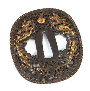 Antikes japanisches Eisen TSUBA Katana Edo Samurai Schwertbeschlag - Bild 1 von 2