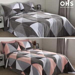 Geometric Teddy Fleece Coverless Duvet Quilt Geo Bedding Set 10.5 TOG Pillowcase - Picture 1 of 8
