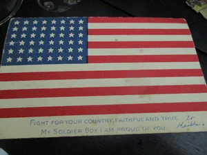 Vtg Postcard 48 Star Flag motif 1919 Patriotic America MY SOLDIER BOY PROUD OF U - Imagen 1 de 2
