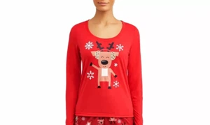 Toast & Jammies Women's Red Christmas Reindeer Relaxed Pajama Top, Size M - Picture 1 of 4