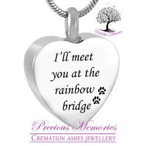 Rainbow Bridge Dog Cat Cremation Ashes Necklace - Memorial Pet Urn Pendant - Picture 1 of 5