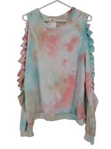 Blue Buttercup Size Large Womens Sweatshirt Tie Dye Cut Out Sleeve Top NWT - Picture 1 of 5