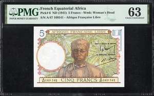 French Equatorial Africa 5 Francs P6 1941 PMG63 Choice UNC FRENCH COLONIAL - Picture 1 of 2