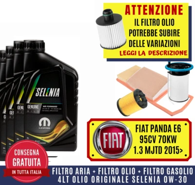 KIT TAGLIANDO FIAT 500 PANDA E6 1.3 MULTIJET 95CV 2015 +4L OLIO SELENIA WR 0W30 - Image 1 of 4