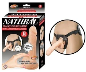 Natural RealSkin Squirting 8 Inch Penis with Harness - Picture 1 of 1