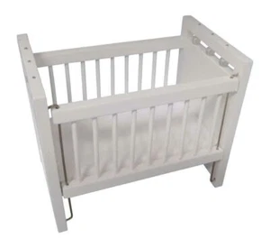 Dolls House White Wooden Cot Crib with Mattress Miniature Baby Nursery Furniture - Picture 1 of 8