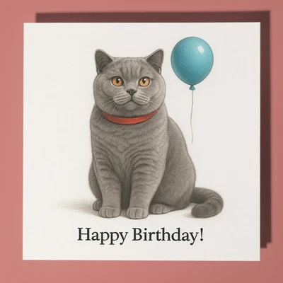 SMART JESTER British Shorthair cat Happy Birthday Card & Envelope Personalised card - Friend
