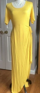 NY &Co. langes gelbes Sommer Strick Kleid Kurzarm U-Ausschnitt seitlich offen Lg Neu - Bild 1 von 5
