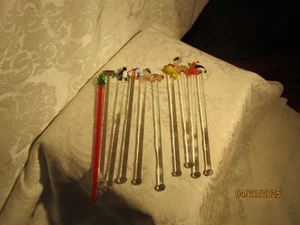 Vintage 12 Hand Blown Animals Glass Swizzle Sticks 8" Tall w/Bag - Picture 1 of 5