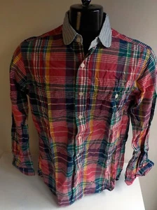 POLO RALPH LAUREN LS camicia a quadri con colletto a righe cotone rosa/blu/giallo TG M - Foto 1 di 4